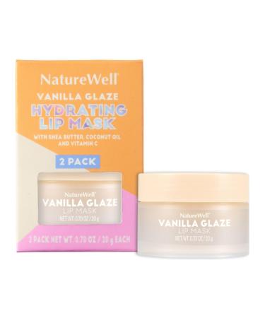 NATURE WELL Vanilla Glaze Hydrating Lip Mask For A Softer Smoother Plumper Pout Nourish & Moisturize Dry Cracked Lips Made With Shea Butter & Vitamin C Clean Formula 0.70 Ounce Each (Pack of 2)