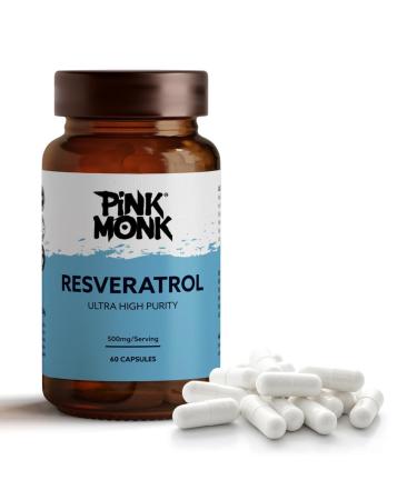 PINK MONK: Trans-Resveratrol with Superior Absorption & 99% Purity | Potent Immune Booster & Anti-Aging Antioxidant Supplement from Japanese Knotweed - Vegan 60 Caps - UK Made