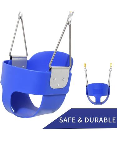 High Back Full Bucket Toddler Swing Seat with Yellow Plastic Coated Chains - Heavy-Duty Baby Swing Seat in Blue - Buy Online on GoSupps.com