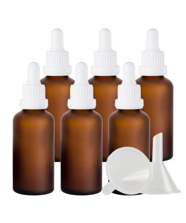 Zeoabsy 6 pieces 50 ml frosted brown las pipette bottle with white originality lock pipette ring empty clear glass bottle glass pipette drip bottles for essential oils aromatherapy 50ml brown