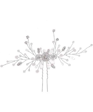 IYOU Bride Flower Hair Pins Silver Crystal Hair Pins Rhinestones Wedding headpiece Pearl Bridal Wedding Hair Accessories for Women and Girls (silver) - Buy Online on GoSupps.com