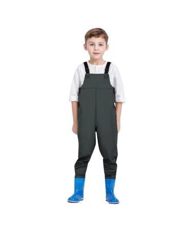 Wath pose for boys and girls - waders for children waterproof rain pants with boots junior braces mashed pants rain boots non -slip sole rubber boots for young people for 2-15 years 9 years A01