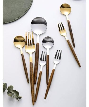 Wooden Handle Retro Tableware Home Stainless Steel Forks and Spoons Reusable Kitchen Flatware 1pcs Forks Silver - Buy Online on GoSupps.com