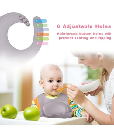 Vicloon Silicone Baby Bib 2PCS - Waterproof Bibs with Food Catcher Pocket - Adjustable Unisex Toddler Bibs (Grey-Blue) - Buy Online on GoSupps.com