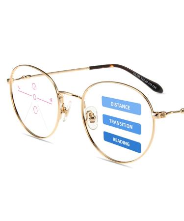 Firmoo Progressive Multifocal Blue Light Blocking Reading Glasses 1.5 for Women Men Computer Bluelight Readers Eyeglasses Progressive Lens-gold 1.5 x