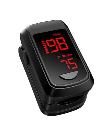 Fingertip Pulse Oximeter- Mini Oximeter Oxygen Saturation Monitor for SpO2/Heart Rate/PI, with Auto Graph Display/Alarm/Dedicated App, Compatible with iOS&Android Black