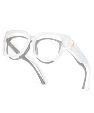 TJUTR Fit Over Blue Light Blocking Glasses Computer Gaming Eyeglasses for Women TB7511 Clear/Clear Clear