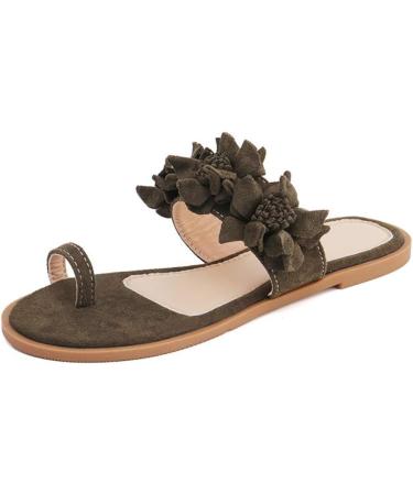 Creev Women's Orthopedic Sandals - Casual Flower Flat Slip-On Beach Travel Shoes | Ergonomic Flip-Flops in Gray & Dark Green (EU Sizes 38 & 42) - Buy Online on GoSupps.com