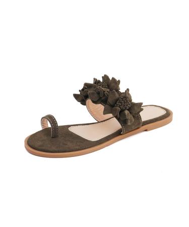 Sandals women flower summer floral toe loop flip flops sandals women bunion sandals flat sole hogdy orthopedic flip flops summer shoes toe ring best-walk orthopedic sandals green 39 EU