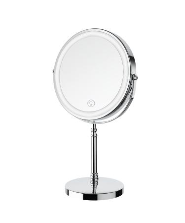 Lighted Makeup Mirror  8 Rechargeable Double Sided Magnifying Mirror with 3 Colors  1x/10x 360  Rotation Touch Screen Vanity Mirror  Brightness Adjustable Magnification Cosmetic Light up Mirror Chrome
