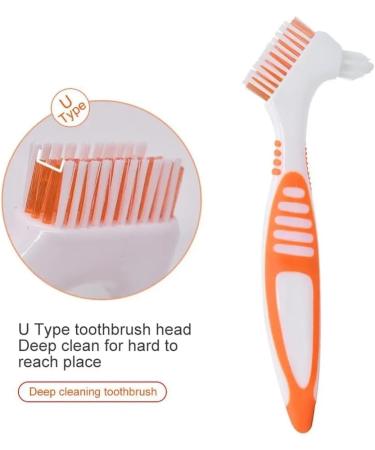 Portable Ergonomic Toothbrush for Prosthesis Cleaning | Multi-Layered Bristle False Teeth Brush with Dual Heads - Yellow - Buy Online on GoSupps.com