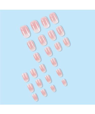 24Pcs White Ombre Almond Press-On Nails | Short Round Fake Nails for Women | Artificial Stick-On Nail Designs - Buy Online on GoSupps.com
