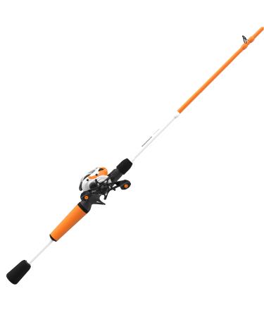 Zebco Roam BaitCast roll and fishing rod Combo fiberglass fishing rod with shared Maxac rod handle light graphite frame right-handed reciprocation orange/evening red in a zigzag pattern (Sunset Chevron)