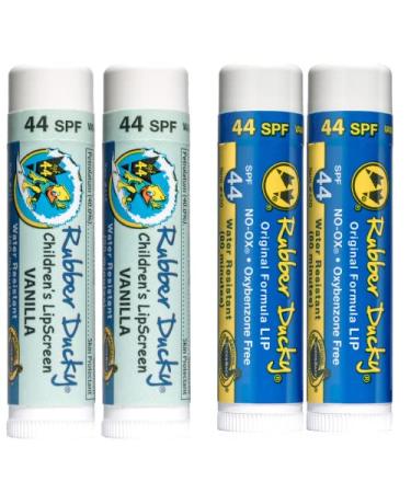 Rubber Ducky - SPF 44 Lip Balm - Waterproof  Moisturizing Vitamin E Sunscreen For Lips - All Season Broad Spectrum UV Protection - Vanilla (Family 4 Pack) Vanilla 4 Count (Pack of 1)