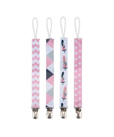 Atyhao 4 pieces baby pacifier clip chain print cotton strap pacifier nipple holder modern pacifier clip modern designs universal holder leash baby shower gift set 6 plush toys