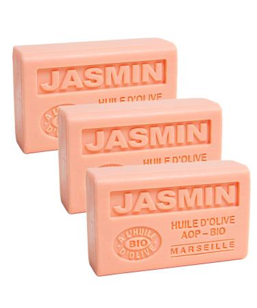 Savon de Marseille - French Soap Made With Pure Organic Olive Oil and Shea Butter - Jasmine Fragrance - 125 Gram Bar - Set of 3