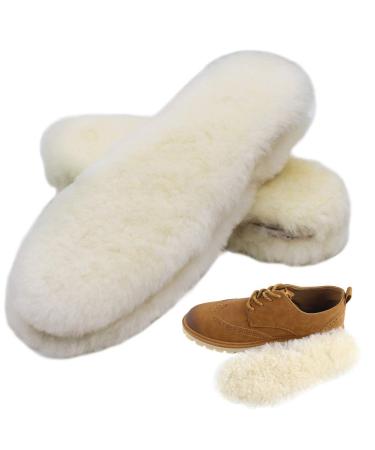Bacophy 2 Pairs Genuine Thick Sheepskin Fleece Insoles for Women  Premium Warm Fluffy Wool Replacement Cozy Breathable Inner Soles for Shoes Boots Slippers Women Size 11 11 M US WOMEN White