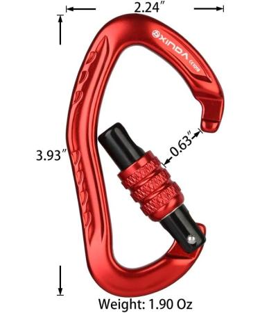 XINDA 22KN Screw Locking Carabiner Clip - CE UIAA Certified - Heavy Duty Aluminium - Set of 2 Red Carabiners for Climbing and Outdoor Activities - Buy Online on GoSupps.com