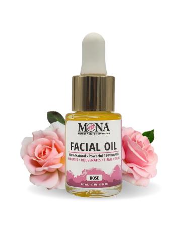 MONA Brands Natural Face Oil with Rosehip Vitamin E and Argan Oil | Pure Botanical Skincare | Anti-Aging Oil | All Skin Types | Rose Scented | 0.5 fl oz Pack of 1 Rose 0.5 Fl Oz (Pack of 1)