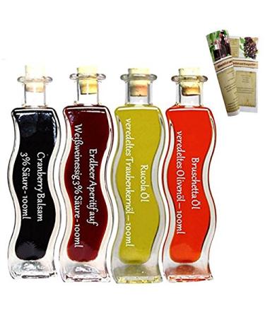 Gift set & trial set |2 x 100 ml of oil & 2 x 100 ml vinegar |Bruschetta oil - rocket oil - cranberry balm - strawberry aperitif vinegar |and a recipe brochure - Buy Online on GoSupps.com