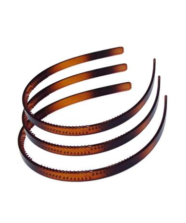 Set of 3 Tort Brown Plastic Alice Hair Bands Headbands 1cm (0.4")