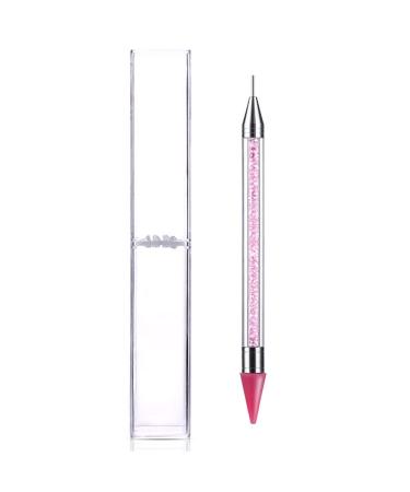 Onwon Dual-Ended Nail Rhinestone Picker Wax Tip Pencil Pick Up Applicator Dual Tips Dotting Pen Beads Gems Crystals Studs Picker with Acrylic Handle Manicure Nail Art Tool (Pink)
