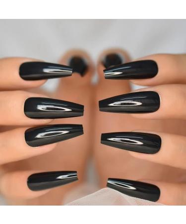 24pc Black Long Tapered Coffin Ballerina False Nails - Glossy Full Coverage Press On Nails for Women - Buy Online on GoSupps.com