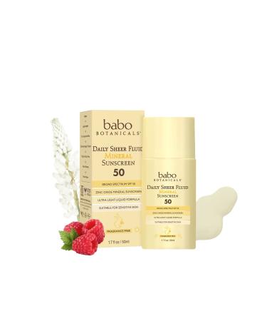 Babo Botanicals Daily Sheer Fluid Mineral Sunscreen Lotion SPF 50 with Non-Nano Zinc Oxide - 1.7 fl. oz., Yellow Non-Tinted