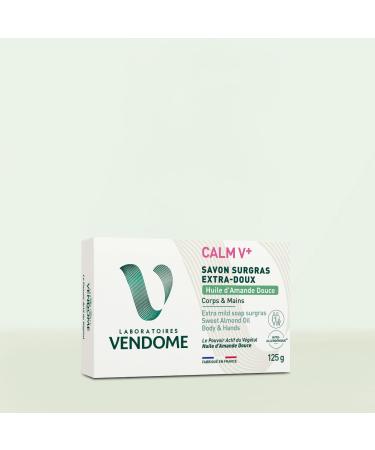 LABORATOIRES VEND ME - CALM V+ - Savon Surgras Extra-Doux Amande Douce - Nettoie & Laisse la Peau Douce - Formule Hypoallerg nique - Enrichi en Huile d'Olive - Tous Types de Peaux - 125g