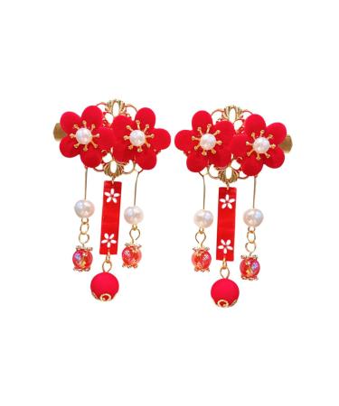 Angoily 3 Pairs Tassel Antique Style Hair Clip Pearl Wedding Hair Accessories Girls Accessories Tassel Pearl Barrette Barrettes for Girls Kimono Flower Hair Clip Hanfu Alloy Baby Japan