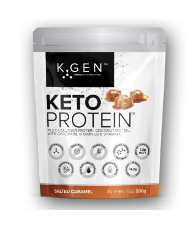 K-GEN Keto Collagen Protein Powder Advanced Salted Caramel Powder with Multi Collagen Blend Coconut MCT Vitamin C + B6 Stevia | UK Made for Keto Paleo & Primal | Free-from: Sugar & Gluten Salted Caramel 500g 14.3 g (Pack of 1)