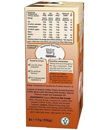 Nescafe Caramel Latte Instant Coffee 8 x 17g Sachets 100% Responsibly Sourced Coffee (Pack of 2) - Buy Online on GoSupps.com