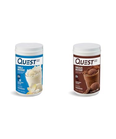 Quest Nutrition Vanilla Milkshake Protein Powder 24g of Protein 1g of Sugar 1.6 Pound 23 Servings & Chocolate Milkshake Protein Powder 22g Protein 2g Net Carbs 1g Sugar Low Carb