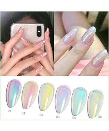 Mermaid Chrome Nail Art Powder Set with 6pcs Eyeshadow Sticks - Holographic Aurora Pigment for Manicure - Buy Online on GoSupps.com