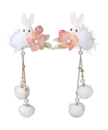 Gadpiparty Plush Bunny Hair Clips: 2023 Chinese New Year Fluffy Bunny Hair Clip with Pompom Ball Tassel Animal Hair Clips Cute Bunny Hair Claw Clips for Easter Gifts Womens Girls