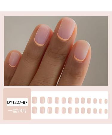 French Tip Press on Nails - Short Round Press On Nails with Nail Tips Minimalist yellow edged French fake nails Design Glossy Naked Pink press on nails Acrylic False Nails Cute Artificial Nails - Buy Online on GoSupps.com