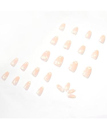 24pcs Short Almond Nude Stick on False Nails with Flowers Pattern - Removable Press on Nails for Women and Girls | Nail Art Accessories - Buy Online on GoSupps.com