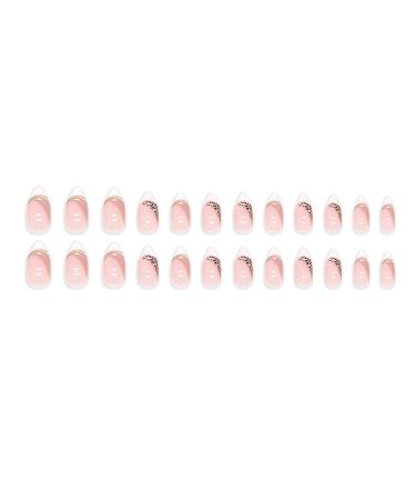 Justotry 24-Piece Leopard Almond Press-On Nails - Short White French & Nude Stiletto Artificial Acrylic Fingernails for Women - Buy Online on GoSupps.com