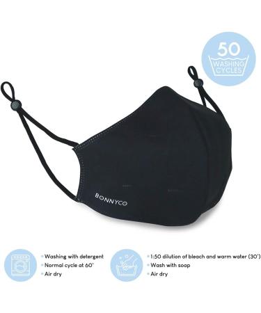 BONNYCO Washable Cloth Mask - Set 3 Washable Mask Black Mask Certificate UNE 0065 Adjustable Reusable Fabric Masks Approved - Buy Online on GoSupps.com