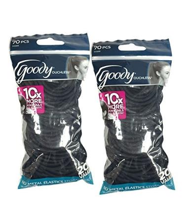 Goody -Ouchless Pillow Pack Black Elastics 4mm 70 Count - 2 Packs