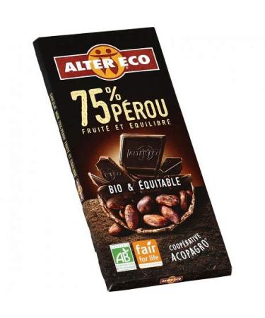 ALTER ECO - 75% Organic Dark Chocolate 100G - Pack of 4 - free delivery