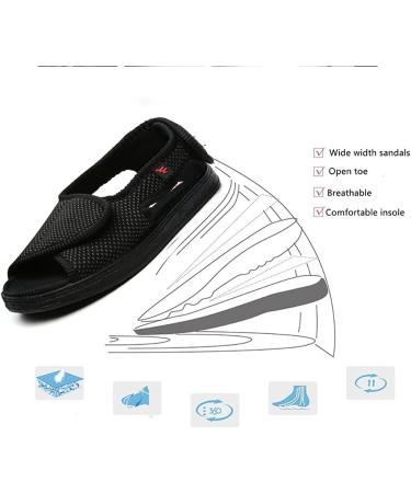 Men's Wide Width Diabetic Sandals - Open Toe Foot Sneakers for Swollen Feet - Size 7-12 Black - Buy Online on GoSupps.com