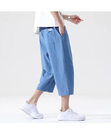 CEWIFO Men's 3/4 Casual Shorts | Elastic Waist Wide Leg Bermuda Pants - Lightweight Cotton Yoga & Beach Wear - A1-Blue XXL - Buy Online on GoSupps.com