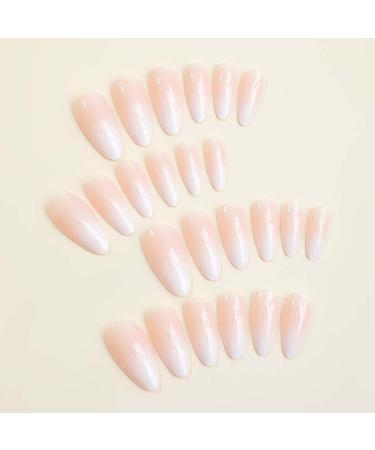 Buy Press on Nails Almond Short - Pink White Ombre Acrylic Fake Nails with Glue | Glossy Reusable Stick on Nails for Women - Buy Online on GoSupps.com
