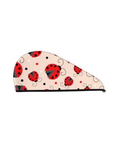 Microfiber Hair Drying Cap Red Ladybug Hair Towel Cap Soft Absorbent Hair Towel Towel Wrap with Button Quick Dry Fast Drying Hair Capsfor Curly Long & Thick Hair