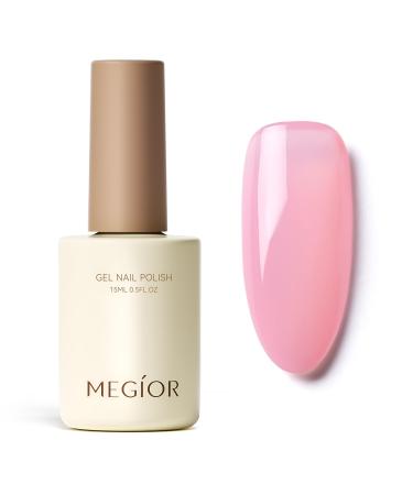MEGIOR Jelly Pink Gel Nail Polish 15ML Sheer pink Gel Polish 1PC Nail Polish Gel Soak Off UV Gel Polish Translucent Color Neutral Gel Polish for Nail Art Manicure DIY at Home Potpourri