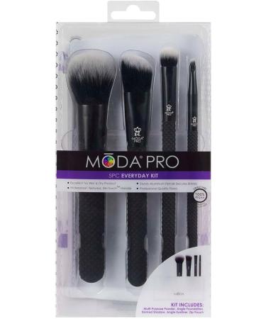 MODA Royal & Langnickel Pro Full Size Everyday 5pc Makeup Brush Set with Pouch Includes - Multi-Purpose Powder Angle Foundation Domed Shadow and Angle Eyeliner Brushes Black - Buy Online on GoSupps.com
