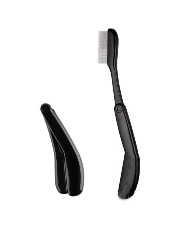 1PC Folding Eyelash Comb Stainless Steel Teeth Eyebrow Comb Lash And Brow Makeup Brush With Metal Teeth(Black)