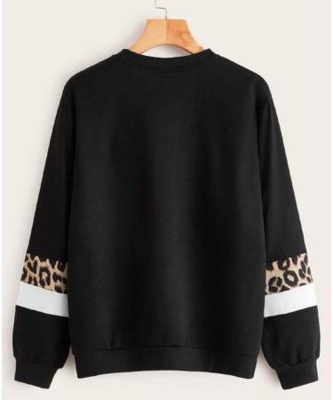 Bigfanshu Women's Dresses Leopard Print O-Neck Blouse Tops Cotton Long Sleeve Sweatshirt Black - Buy Online on GoSupps.com