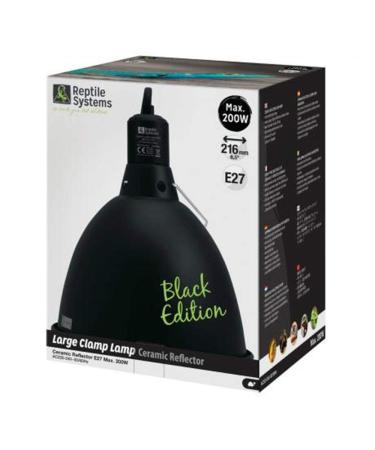 Reptile Systems D3 E27 BLACK EDITION Ceramic Clamp Lamp with Reflector | LARGE 216mm | 200w MAX